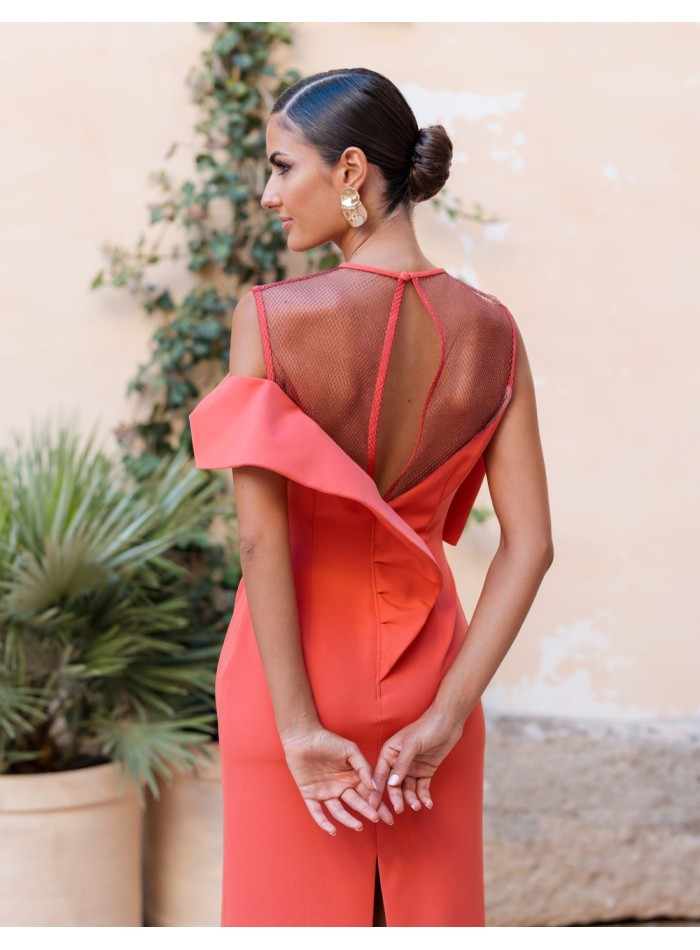 Vestido midi de fiesta con escote de volante...
