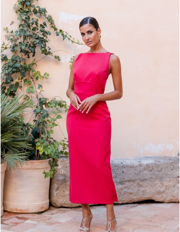 Robe de soirée midi sans manches avec dos ouvert