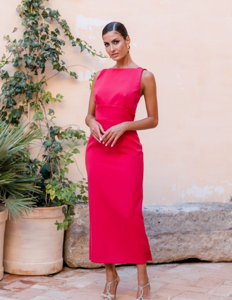 Sleeveless midi party dress with open back