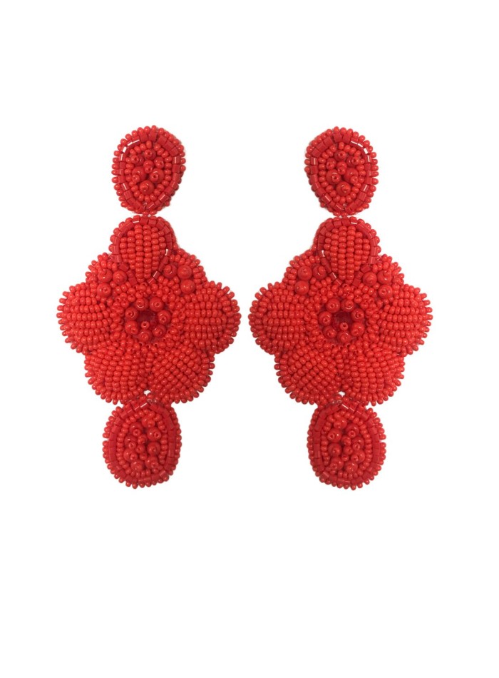 Red maxi party earrings embroidered with crystals