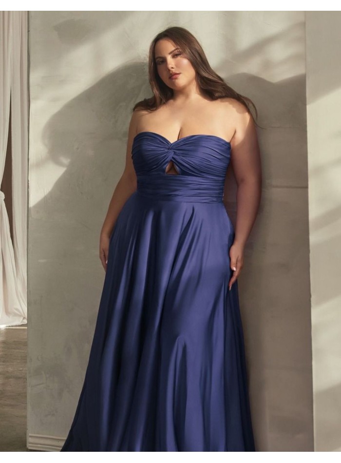 Robe longue de fête en satin avec encolure cache-coeur drapée