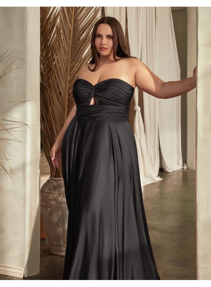 Long satin party dress with draped sweetheart neckline