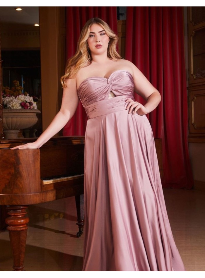 Robe longue de fête en satin avec encolure cache-coeur drapée