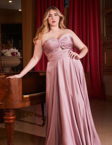 Long satin party dress with draped sweetheart neckline