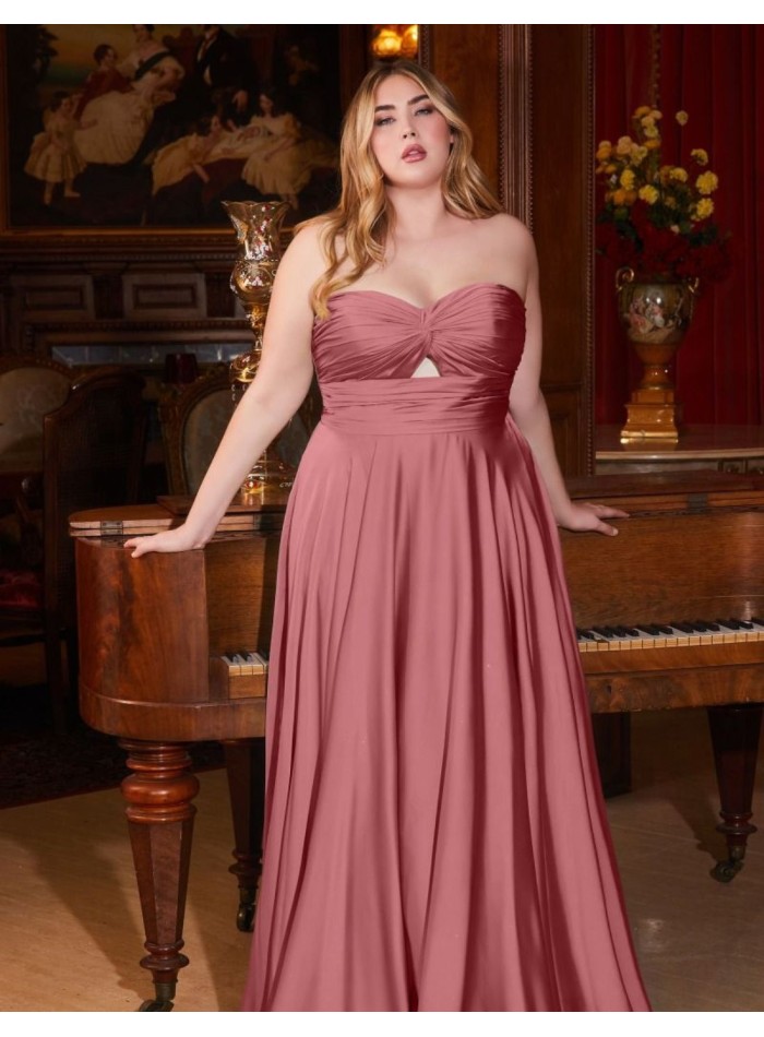 Robe longue de fête en satin avec encolure cache-coeur drapée