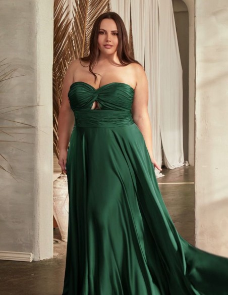 Vestido de fiesta largo satinado con escote corazón drapeado