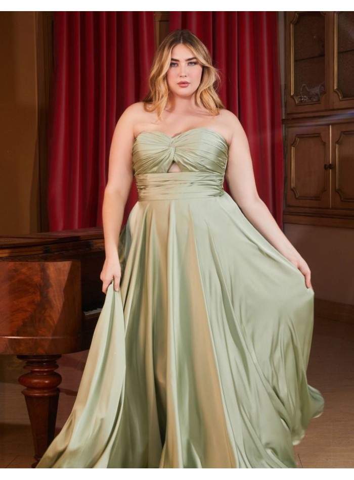 Robe longue de fête en satin avec encolure cache-coeur drapée