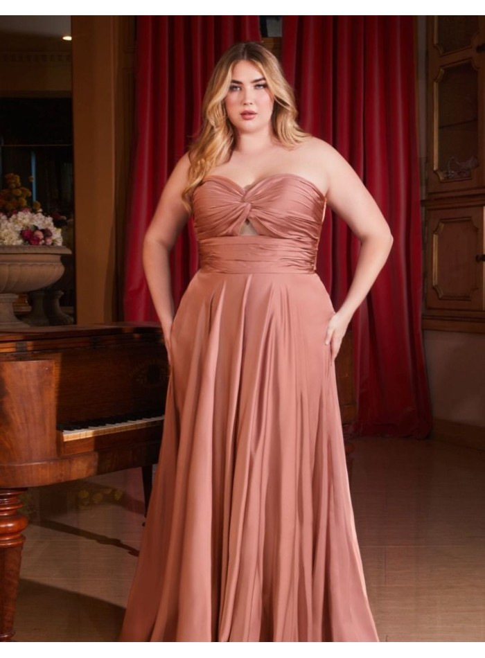 Long satin party dress with draped sweetheart neckline
