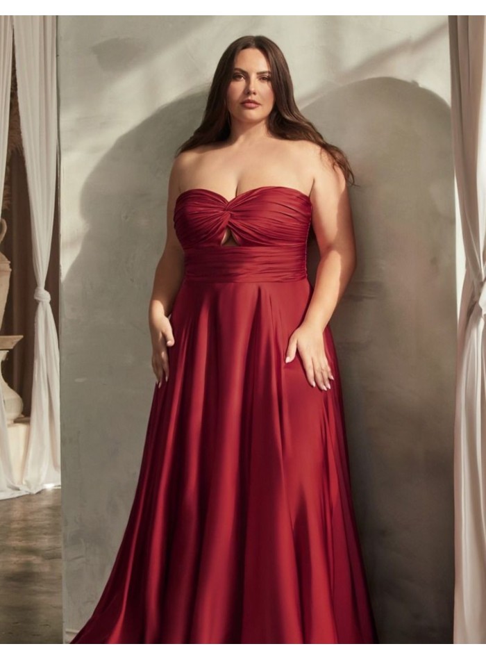 Robe longue de fête en satin avec encolure cache-coeur drapée