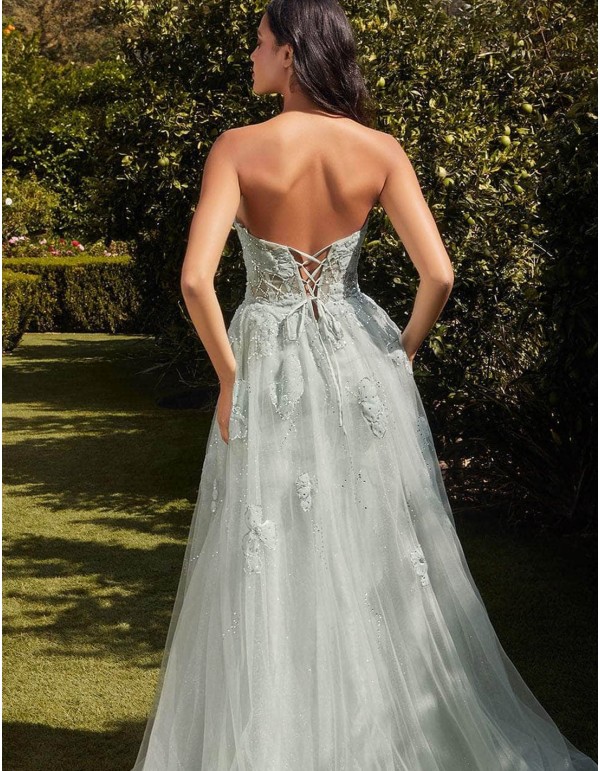 Long ball gown with bodice and tulle skirt decorated with flowers 2