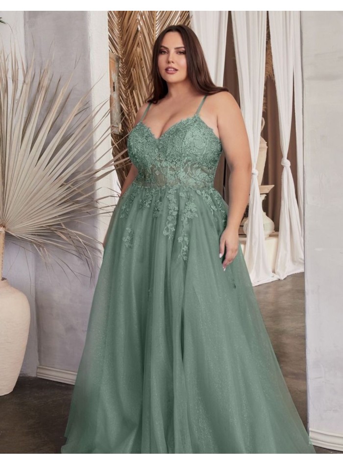 Robe longue de fête avec corsage en tulle et fleurs brodées