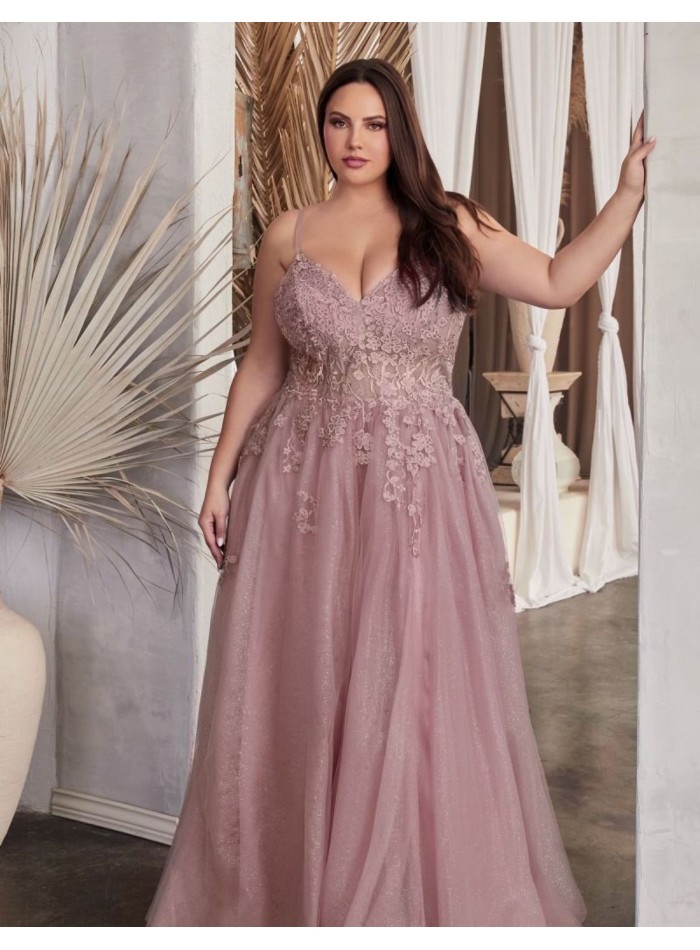 Robe longue de fête avec corsage en tulle et fleurs brodées