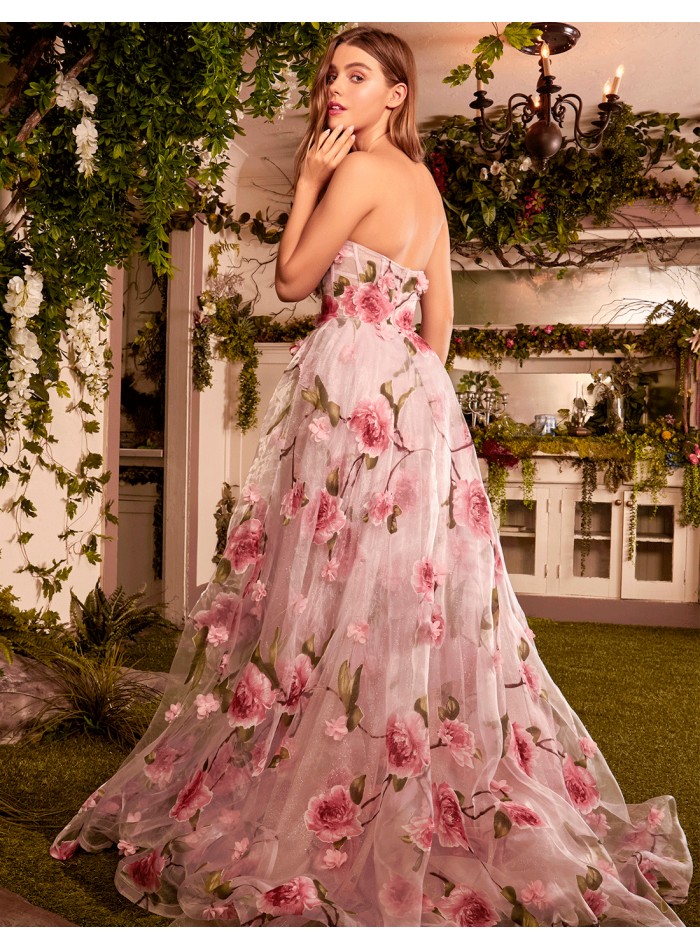 Floral organza strapless ball gown INVITADISIMA