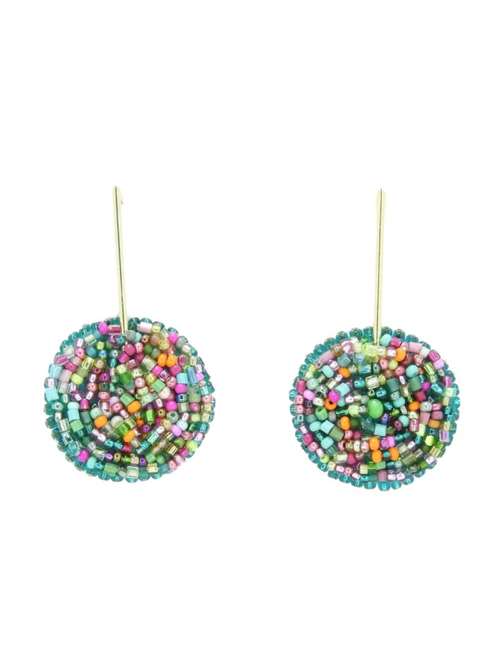 Round party earrings with coloured tassels