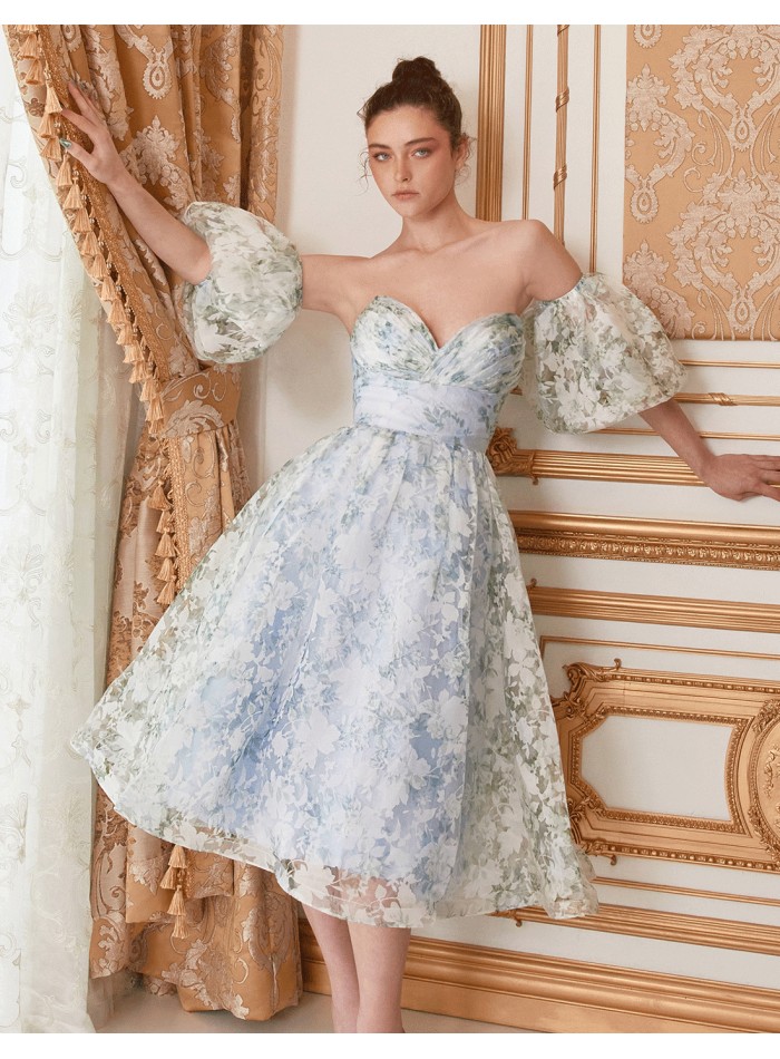 robe de soirée midi à imprimé floral et manches...