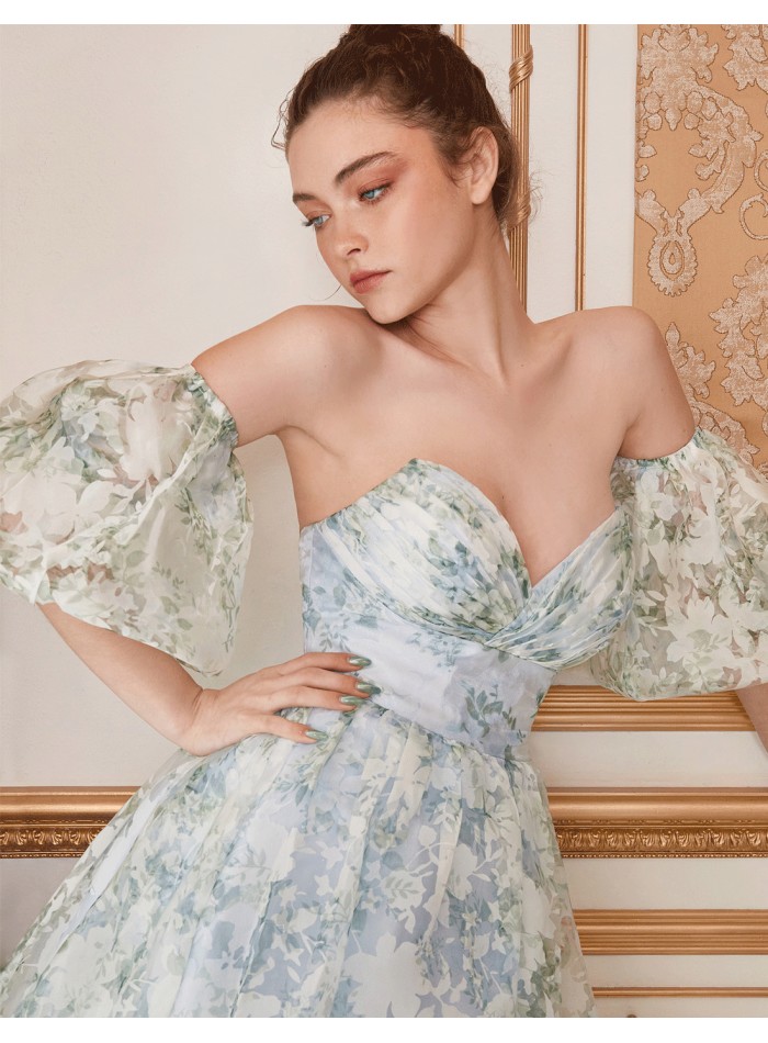 robe de soirée midi à imprimé floral et manches...