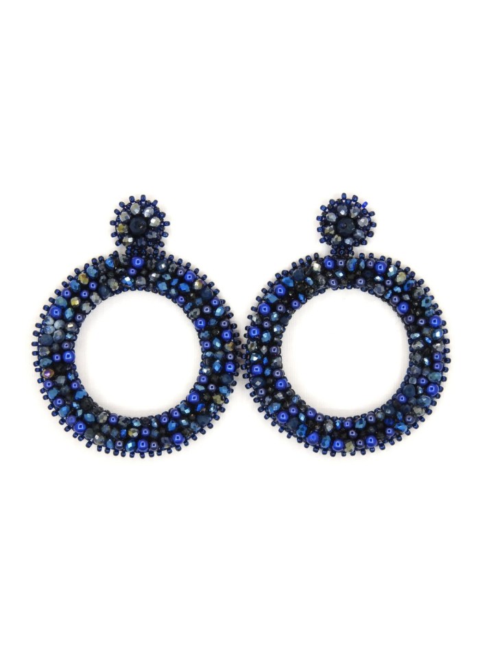 Round party earrings with tassels and crystals