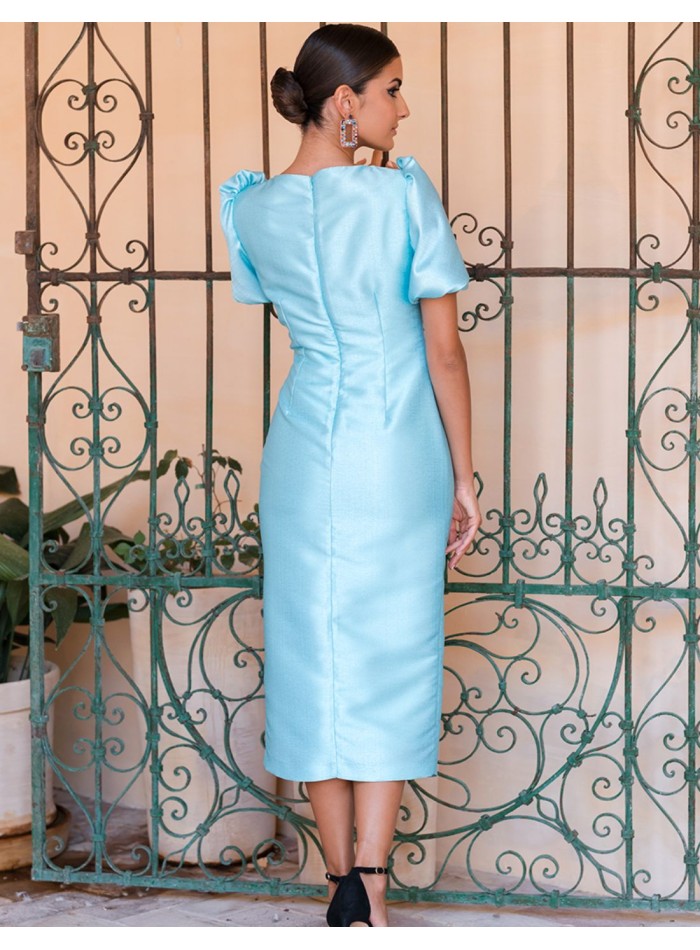 Vestido midi de fiesta con escote asimétrico y...