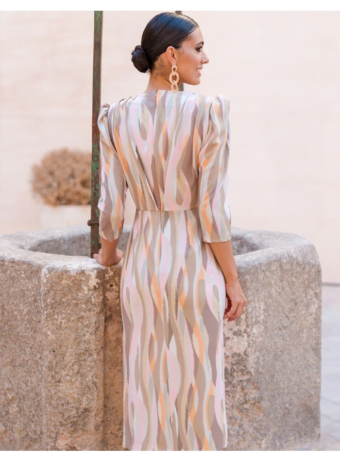 Vestido de fiesta midi con manga francesa y...