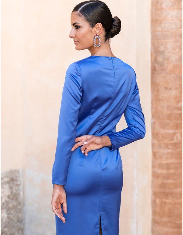 Robe de soirée midi en satin à manches longues et à nœuds 2