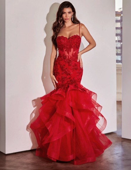 red Flamenco-inspired long gown with ruffles red Flamenco-inspired long gown with ruffles