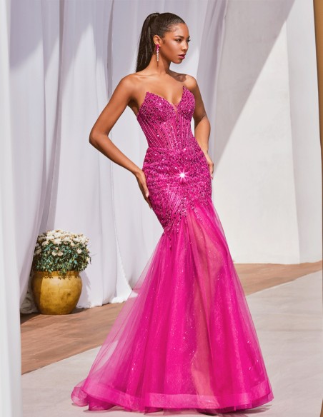 Strapless ball gown with embroidered rhinestones