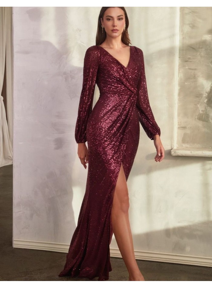 Long glitter party dress with gathering at the waist