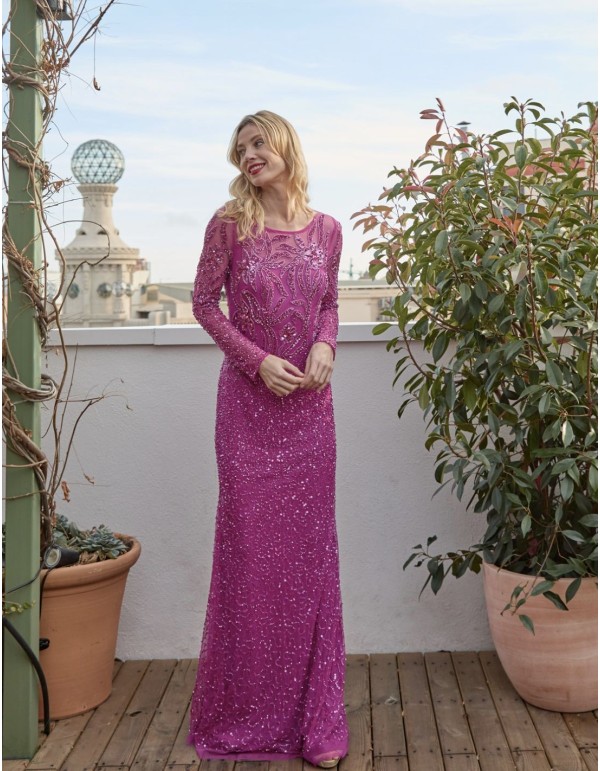 Robe longue de fête avec paillettes et transparences 2