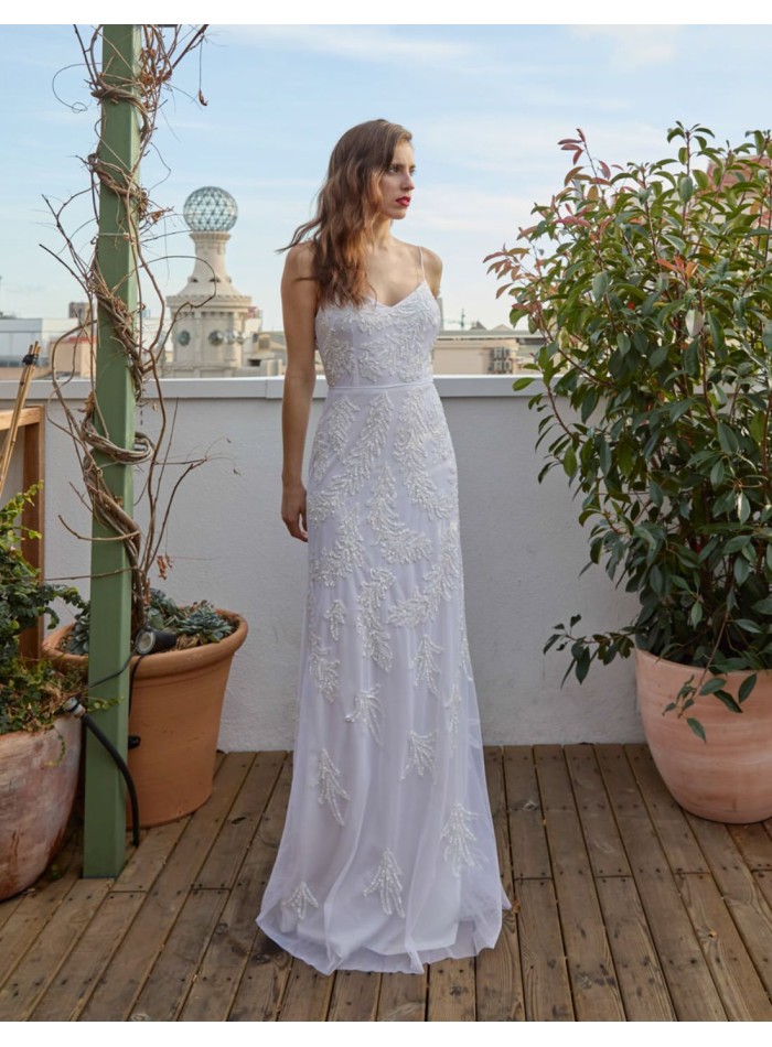 Robe longue avec bretelles et strass