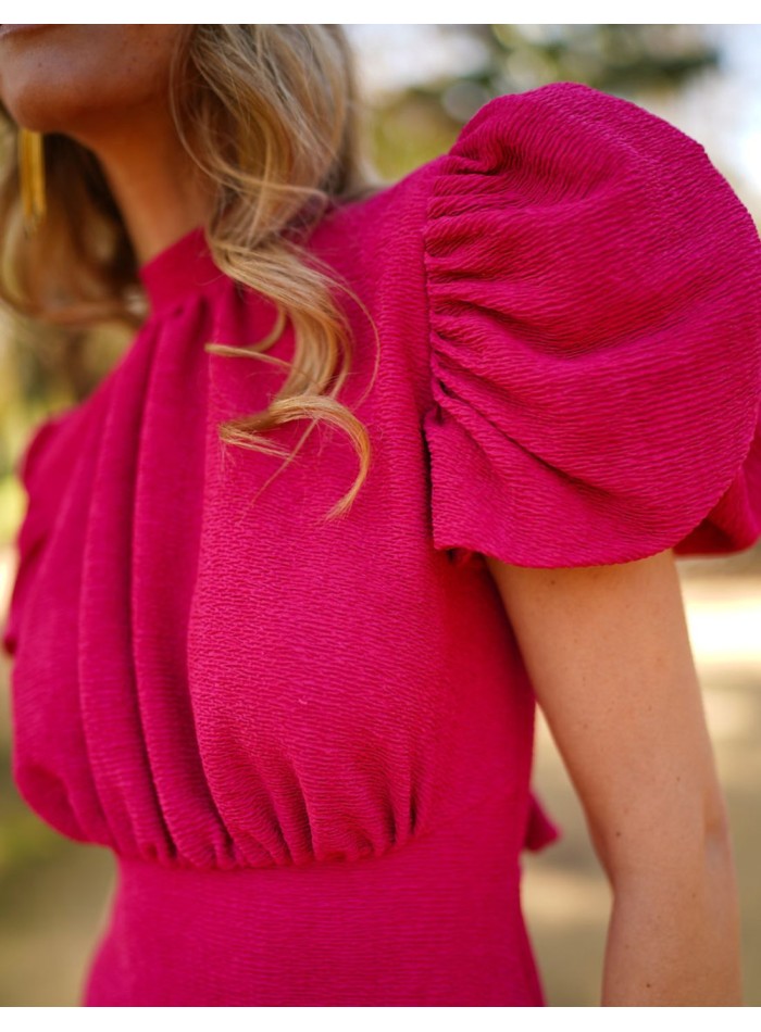 Vestido midi de fiesta con manga corta y lazos...