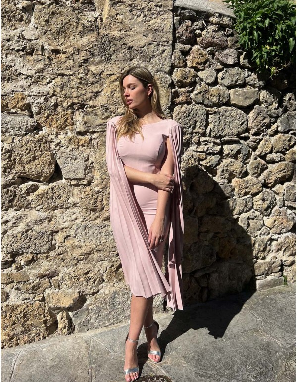 Light Pink Cap Sleeve Pleated Sleeve Cocktail Dress