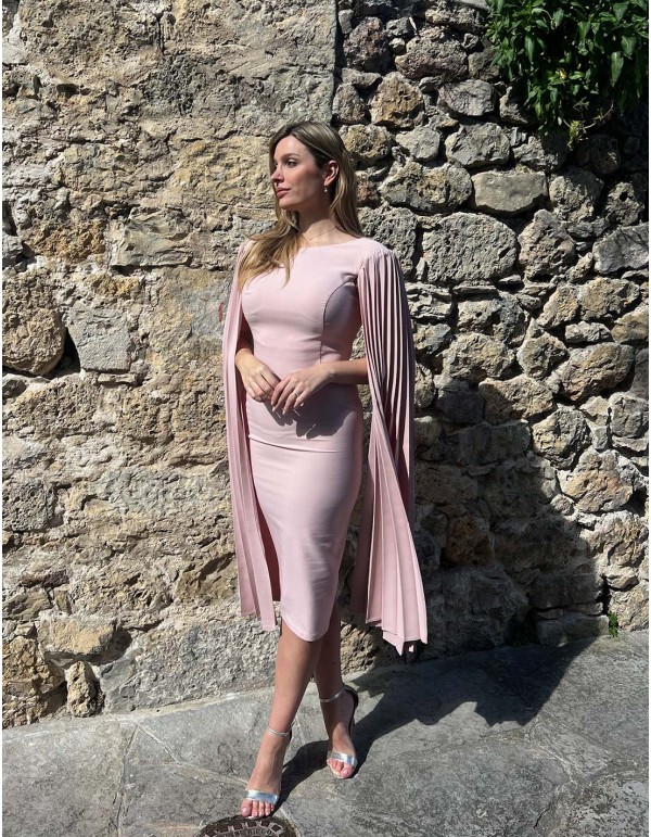 Vestido de cóctel con manga plisada capa 2