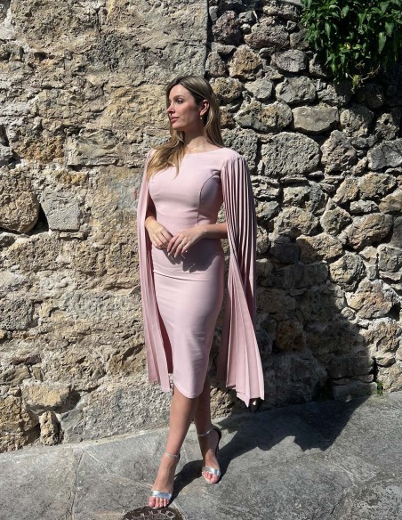 Light Pink Cap Sleeve Pleated Sleeve Cocktail Dress