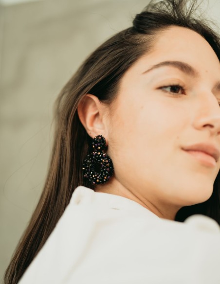 Round party earrings with crystals and beads