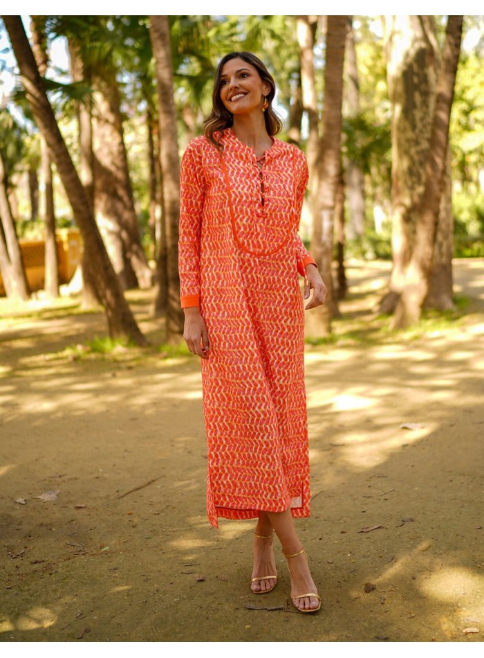 Caftan imprimé à manches longues et coupe droite