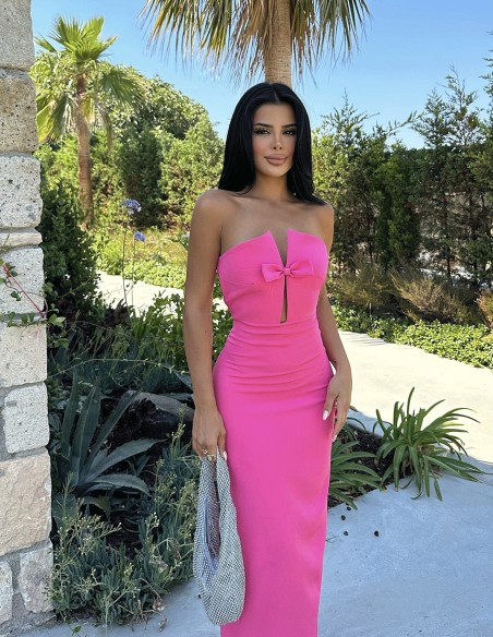 vestido de fiesta largo palabra de honor con lacito frontal