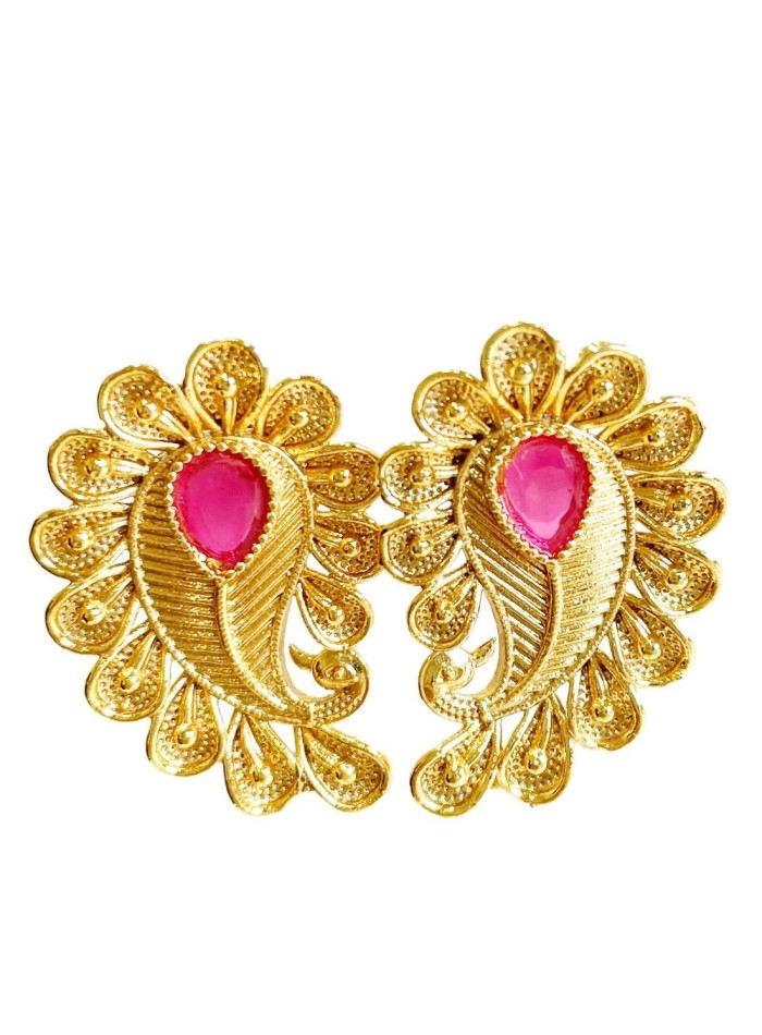 Feather shaped party earrings with zirconia
