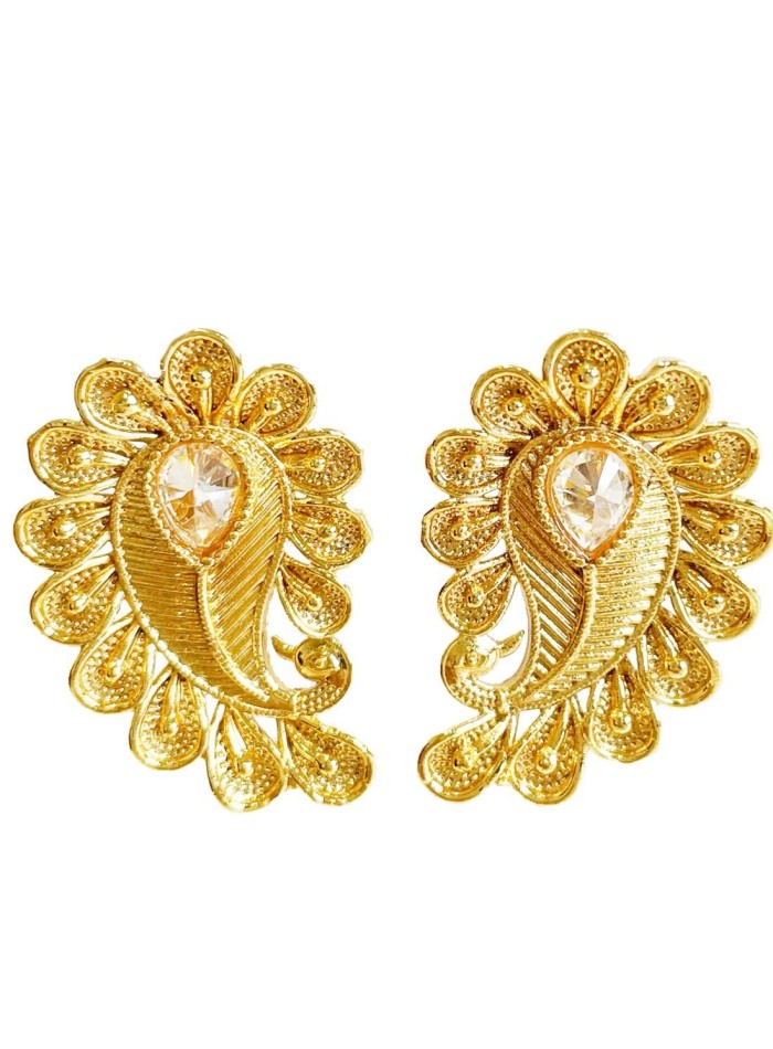 Feather shaped party earrings with zirconia