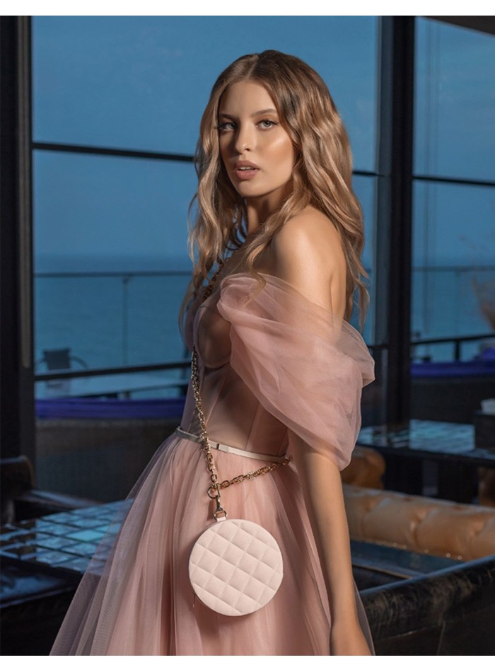 Vestido de fiesta midi con mangas de tul y...