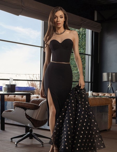 Midi party dress with sweetheart neckline and detachable skirt