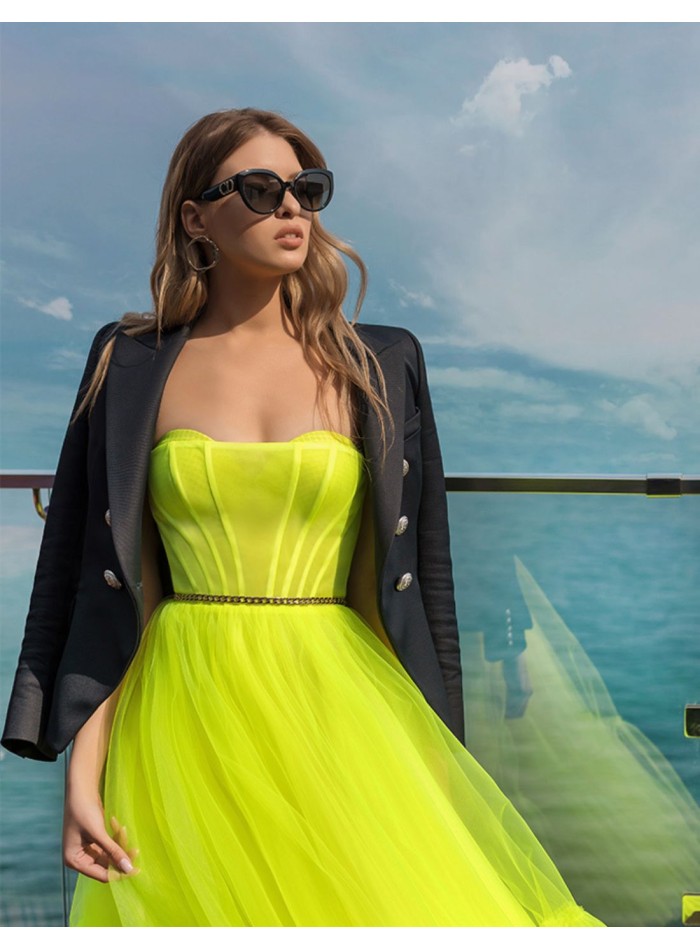Fluor party midi dress with tulle flared skirt