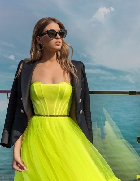 Fluor party midi dress with tulle flared skirt