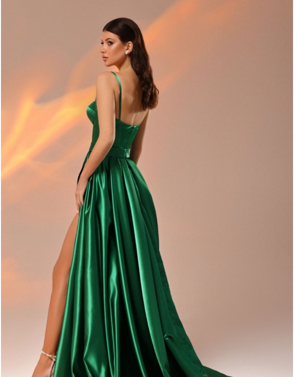 Vestido de fiesta largo con falda cruzada y tirante fino 2