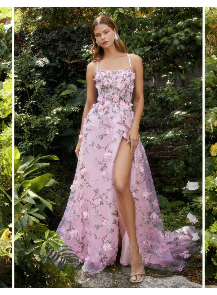 Vestido de fiesta largo de organza con estampado floral