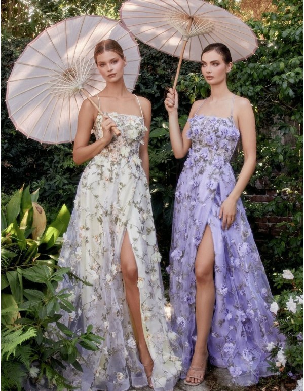 Vestido de fiesta largo de organza con estampado floral 2