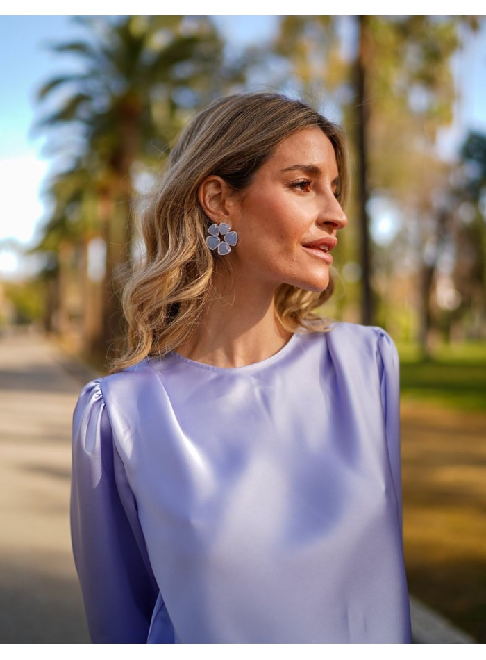 French sleeve satin blouse with gathers on the...