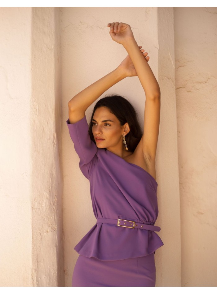 Asymmetrical top with long sleeves and pencil...