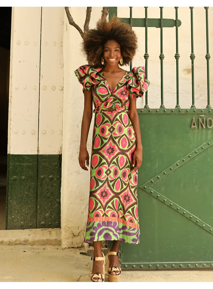 Vestido de fiesta midi estampado en satén