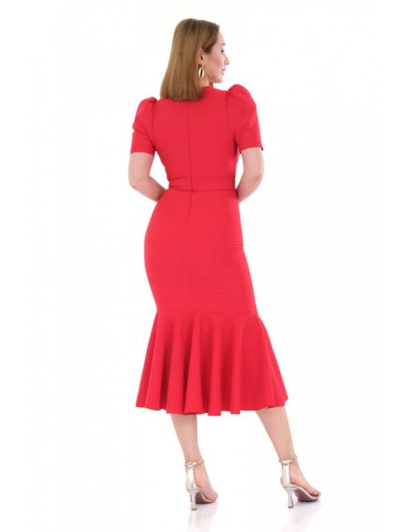 Vestido de cóctel con manga corta y volante lateral 2