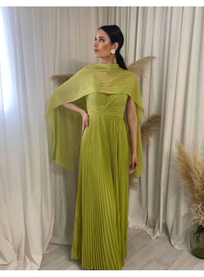 Long pleated party dress with matching shawl